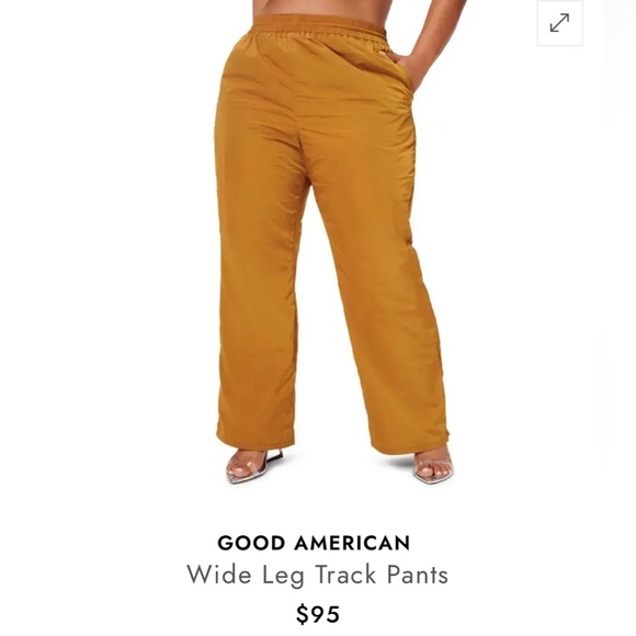Good American $95 NWT Wide Leg Track Pants in Mocha Size 2/Medium 100% Nylon
